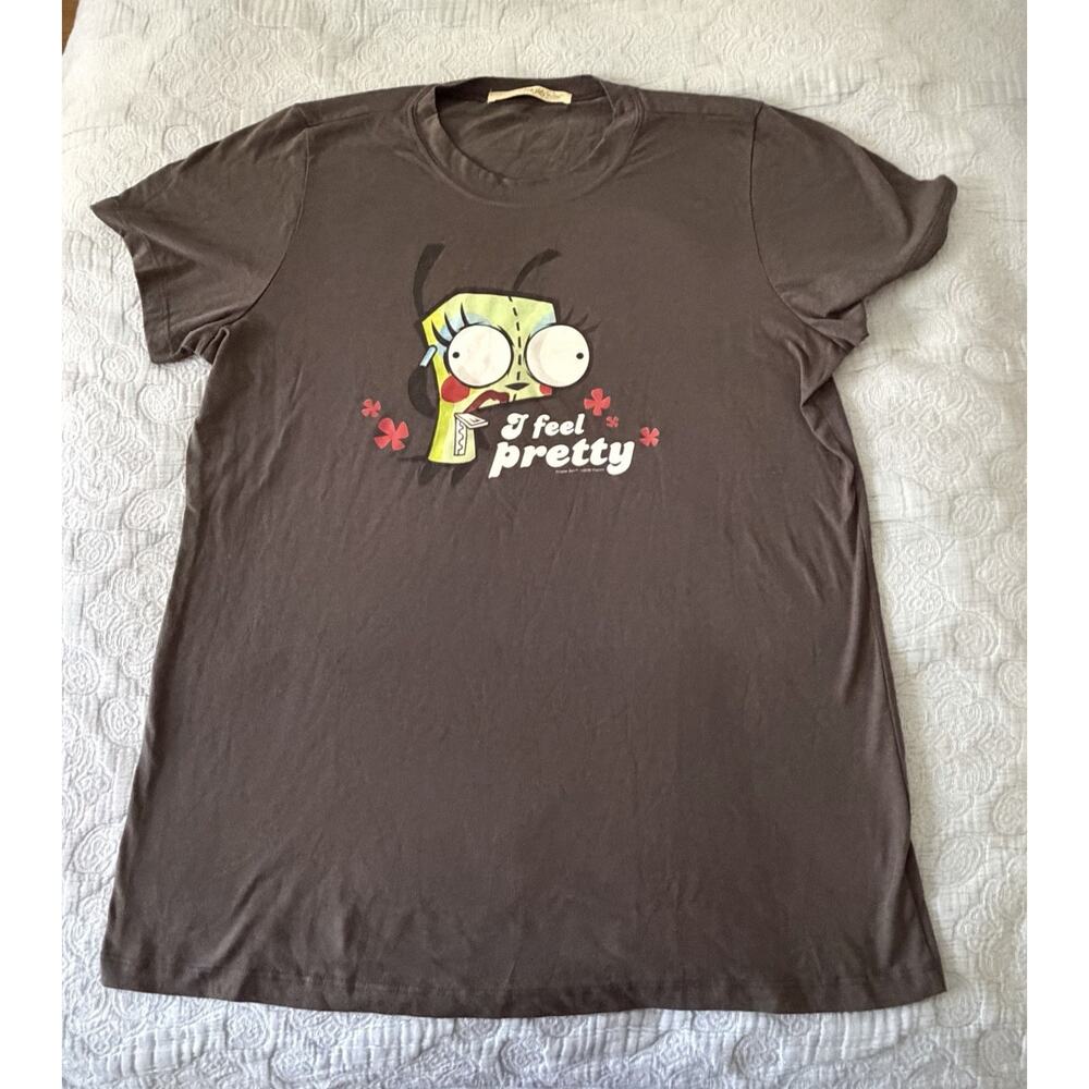 Invader Zim Vintage Y2K I feel Pretty Mighty Fine Grey Babydoll Tee T Shirt XL
